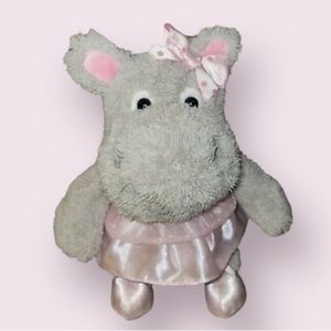 Gray Ballerina Hippo Plush with Pink Tutu Dress and Pink Bows
